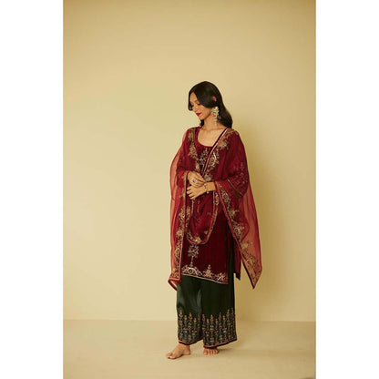 Sarang Kaur Red Bageecha Kurta with Palazzo (Set of 2)