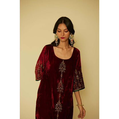 Sarang Kaur Red Bageecha Kurta with Palazzo (Set of 2)