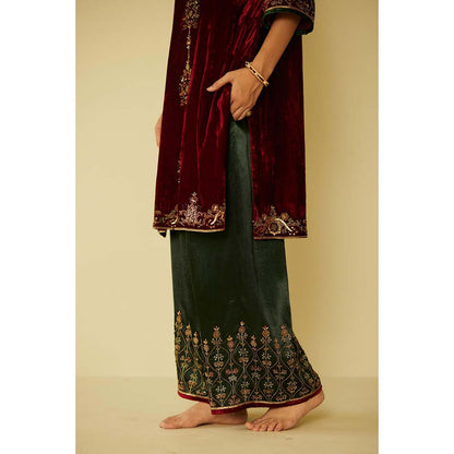 Sarang Kaur Red Bageecha Kurta with Palazzo (Set of 2)