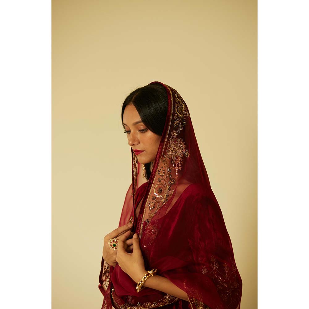 Sarang Kaur Red Bageecha Kurta with Palazzo (Set of 2)