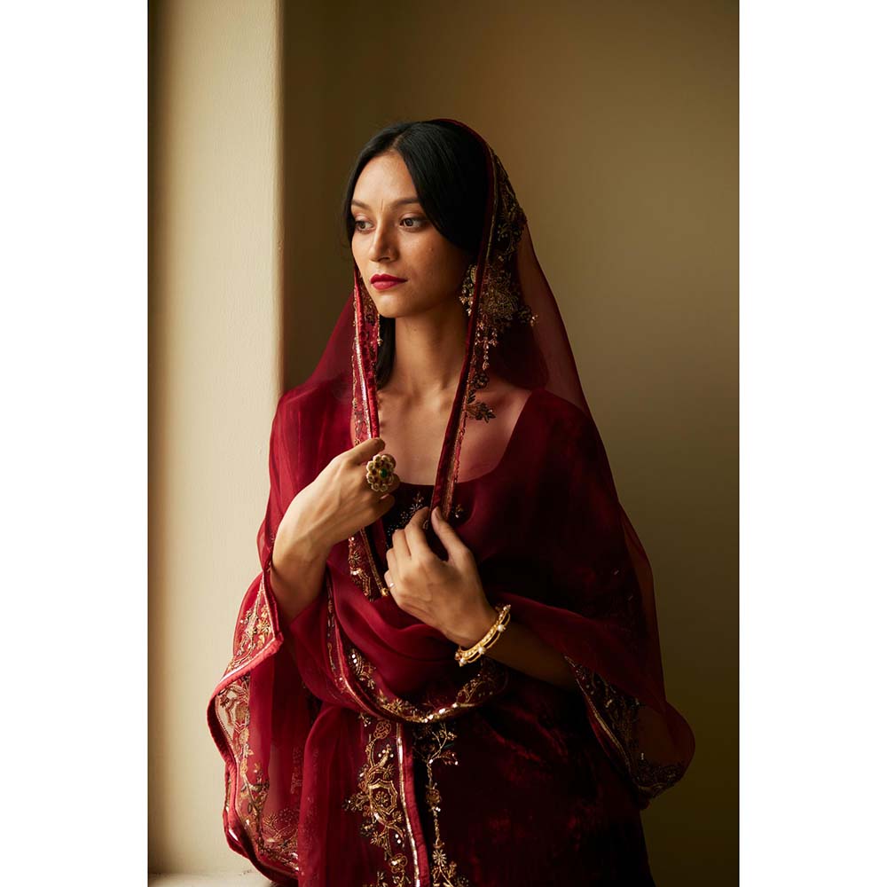 Sarang Kaur Red Bageecha Kurta with Palazzo (Set of 2)