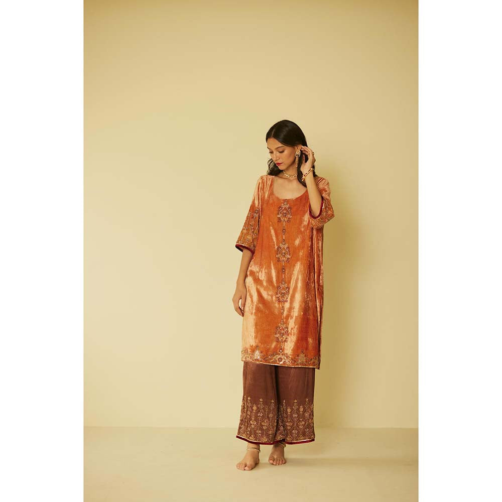 Sarang Kaur Orange Bageecha Kurta with Palazzo (Set of 2)