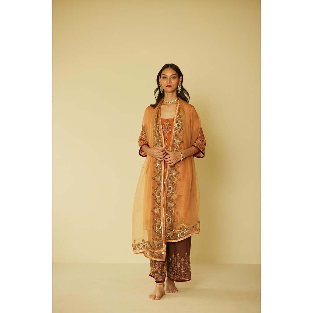 Sarang Kaur Orange Bageecha Kurta with Palazzo (Set of 2)