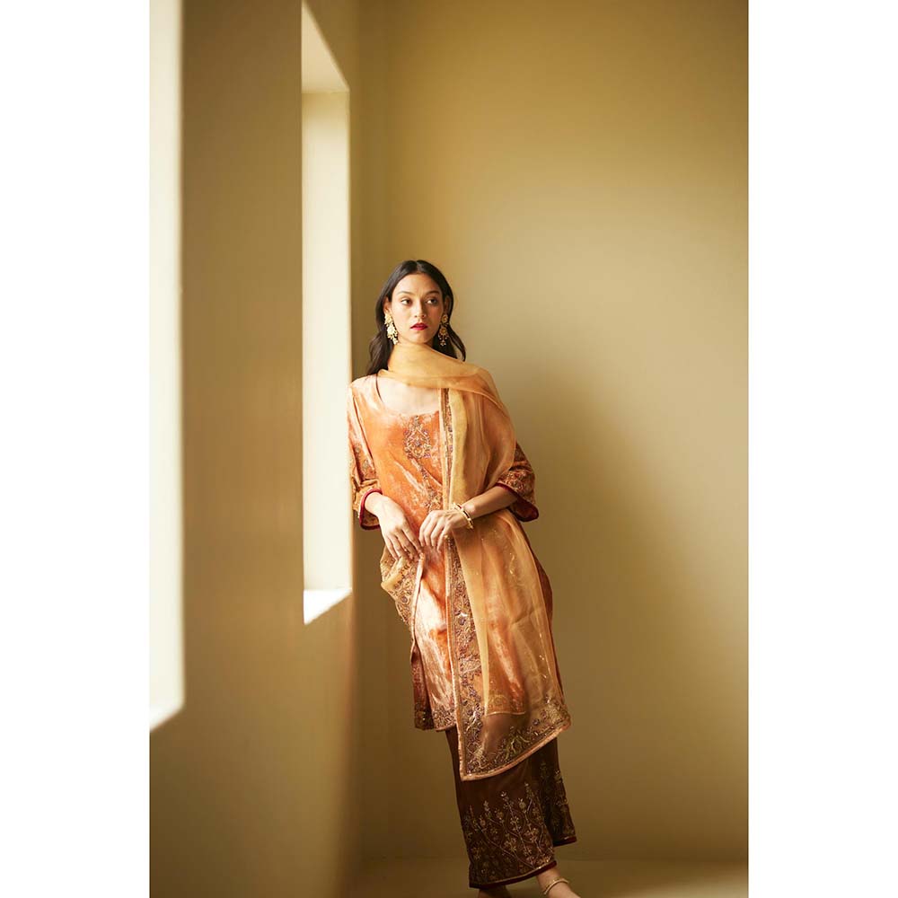 Sarang Kaur Orange Bageecha Kurta with Palazzo (Set of 2)