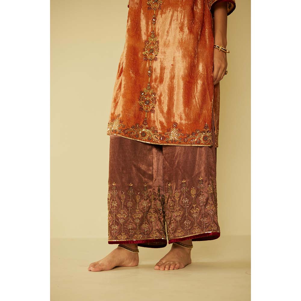 Sarang Kaur Orange Bageecha Kurta with Palazzo (Set of 2)