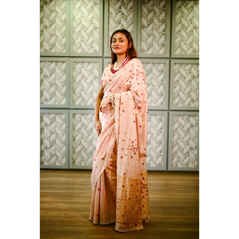 SARI KI ALMARI Hand Embroidered Meadow Saree with Unstitched Blouse