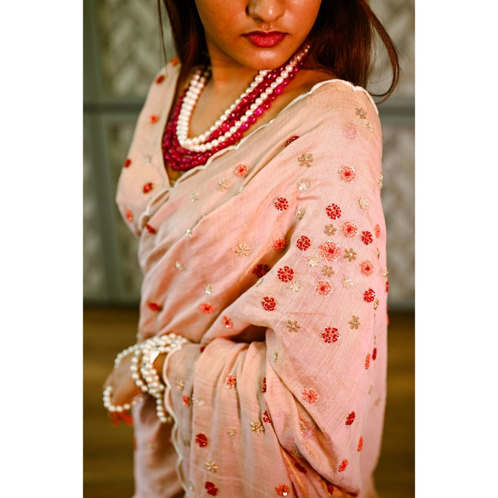 SARI KI ALMARI Hand Embroidered Meadow Saree with Unstitched Blouse