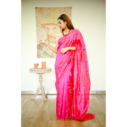 SARI KI ALMARI Fuchsia Handwoven Pure Silk Mixed Saree with Unstitched Blouse