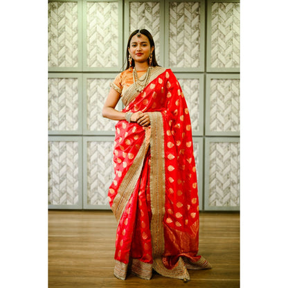 SARI KI ALMARI Red Pure Silk Saree with Unstitched Blouse