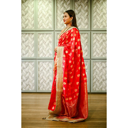 SARI KI ALMARI Red Pure Silk Saree with Unstitched Blouse
