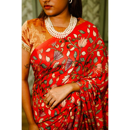SARI KI ALMARI Red Gaji Silk Saree with Unstitched Blouse
