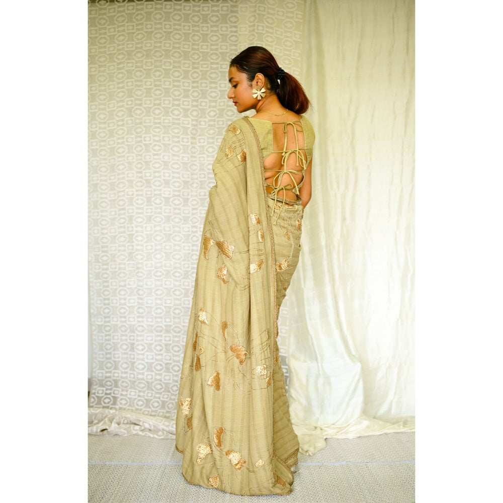 SARI KI ALMARI Olive Organic Cotton Saree with Unstitched Blouse
