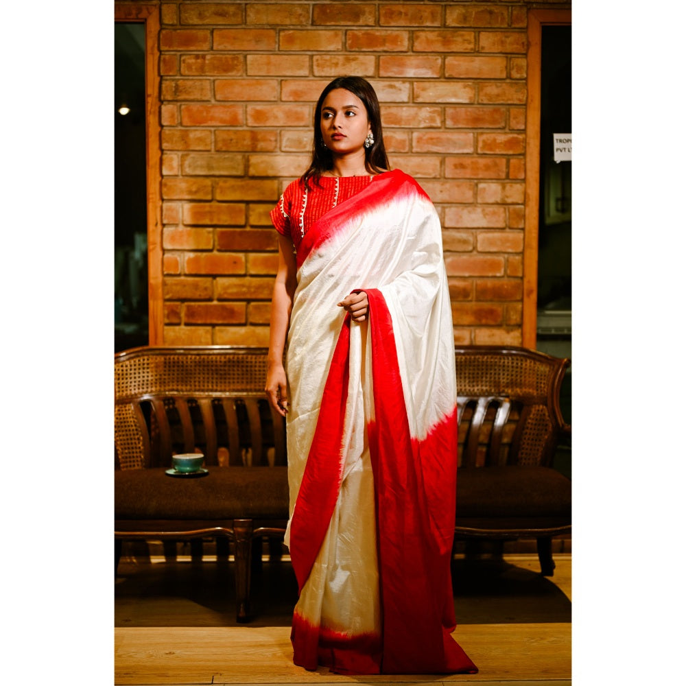 SARI KI ALMARI Alta Red Handwoven Bengali Silk Saree with Unstitched Blouse