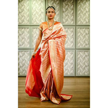 SARI KI ALMARI Red Banarasi Silk Saree with Unstitched Blouse