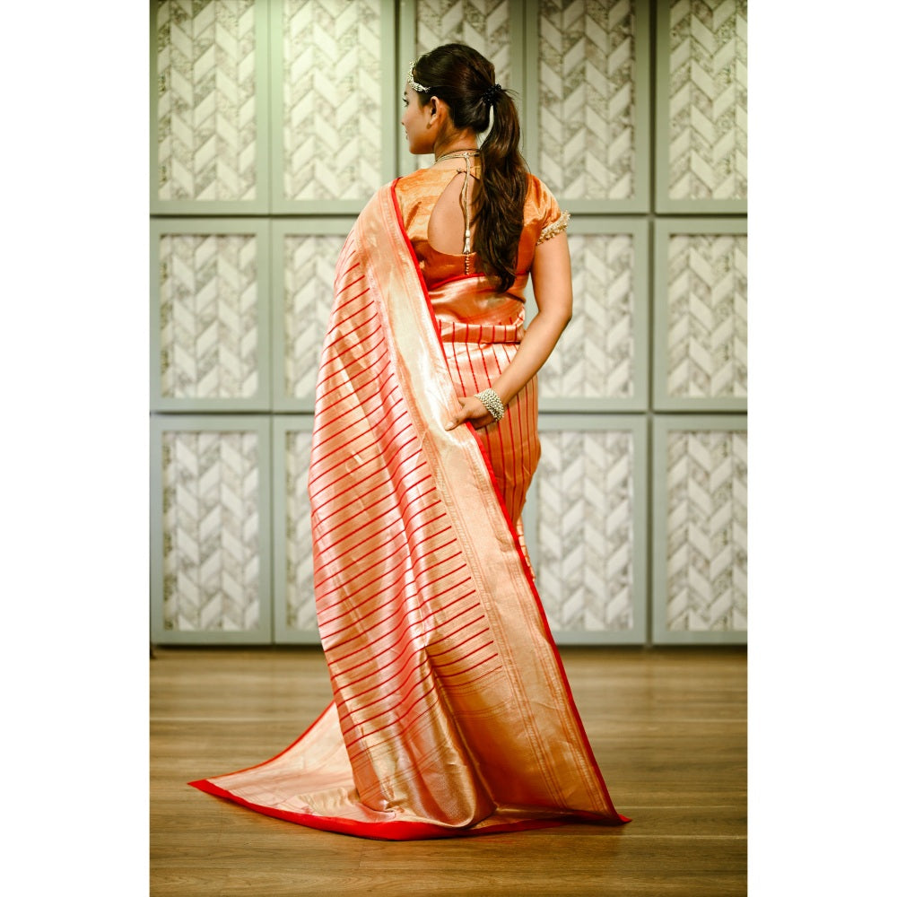 SARI KI ALMARI Red Banarasi Silk Saree with Unstitched Blouse