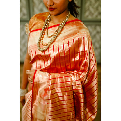 SARI KI ALMARI Red Banarasi Silk Saree with Unstitched Blouse