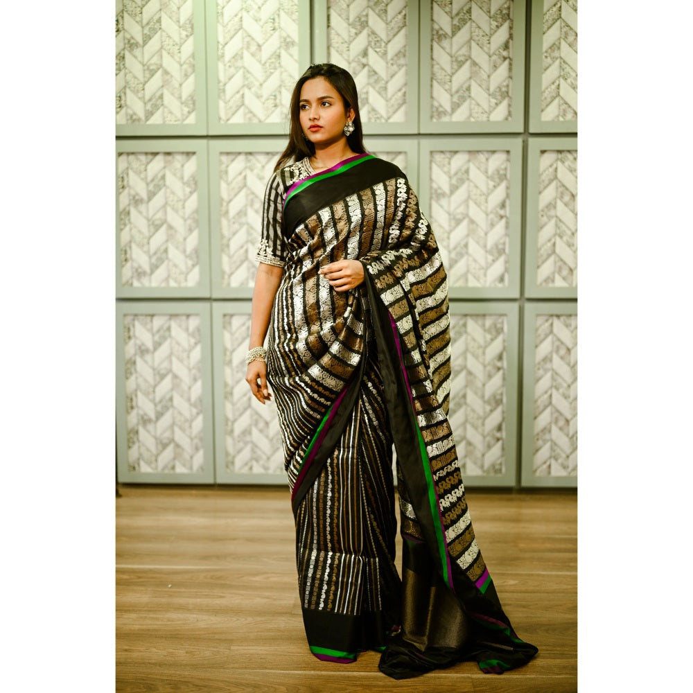 SARI KI ALMARI Black Silk Banarasi Saree with Unstitched Blouse