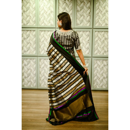 SARI KI ALMARI Black Silk Banarasi Saree with Unstitched Blouse