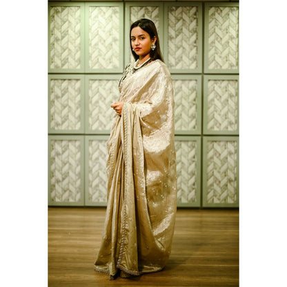 SARI KI ALMARI Tissue Embroidered Saree with Unstitched Blouse