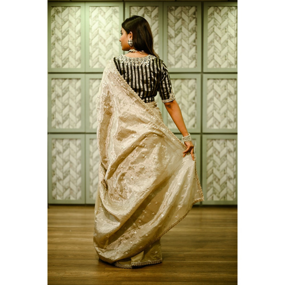 SARI KI ALMARI Tissue Embroidered Saree with Unstitched Blouse