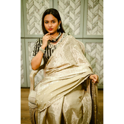 SARI KI ALMARI Tissue Embroidered Saree with Unstitched Blouse