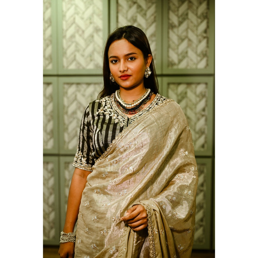 SARI KI ALMARI Tissue Embroidered Saree with Unstitched Blouse