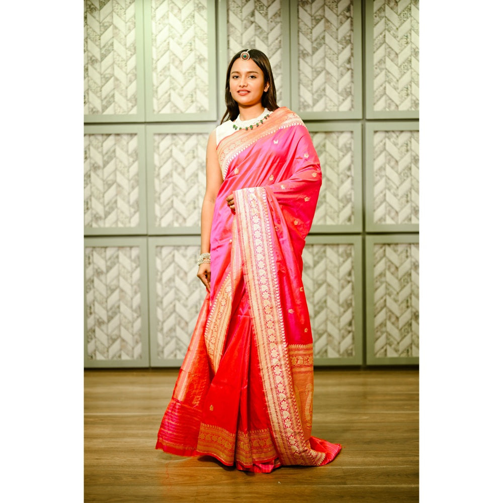 SARI KI ALMARI Pink Banarasi Silk Saree with Unstitched Blouse