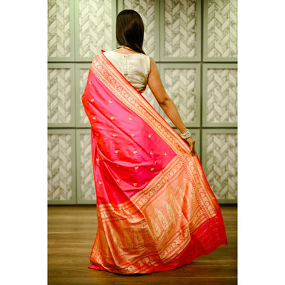 SARI KI ALMARI Pink Banarasi Silk Saree with Unstitched Blouse