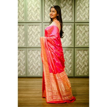 SARI KI ALMARI Pink Banarasi Silk Saree with Unstitched Blouse