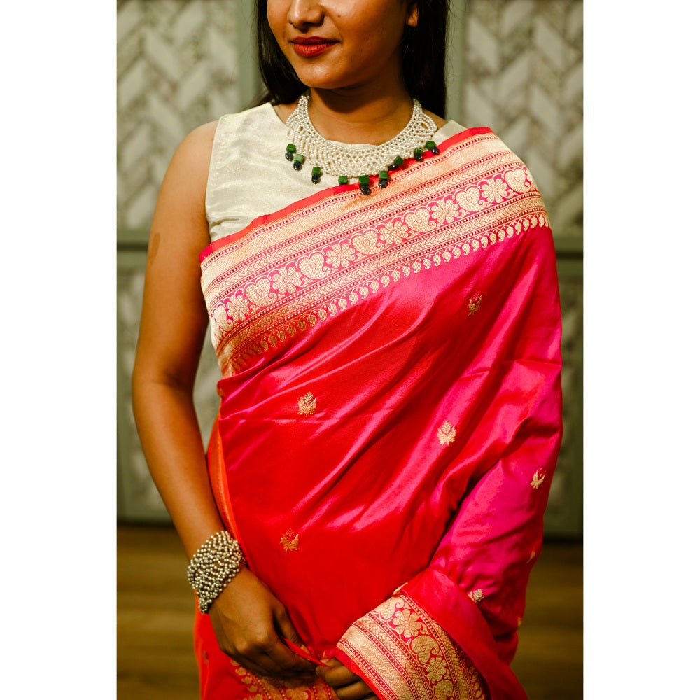 SARI KI ALMARI Pink Banarasi Silk Saree with Unstitched Blouse