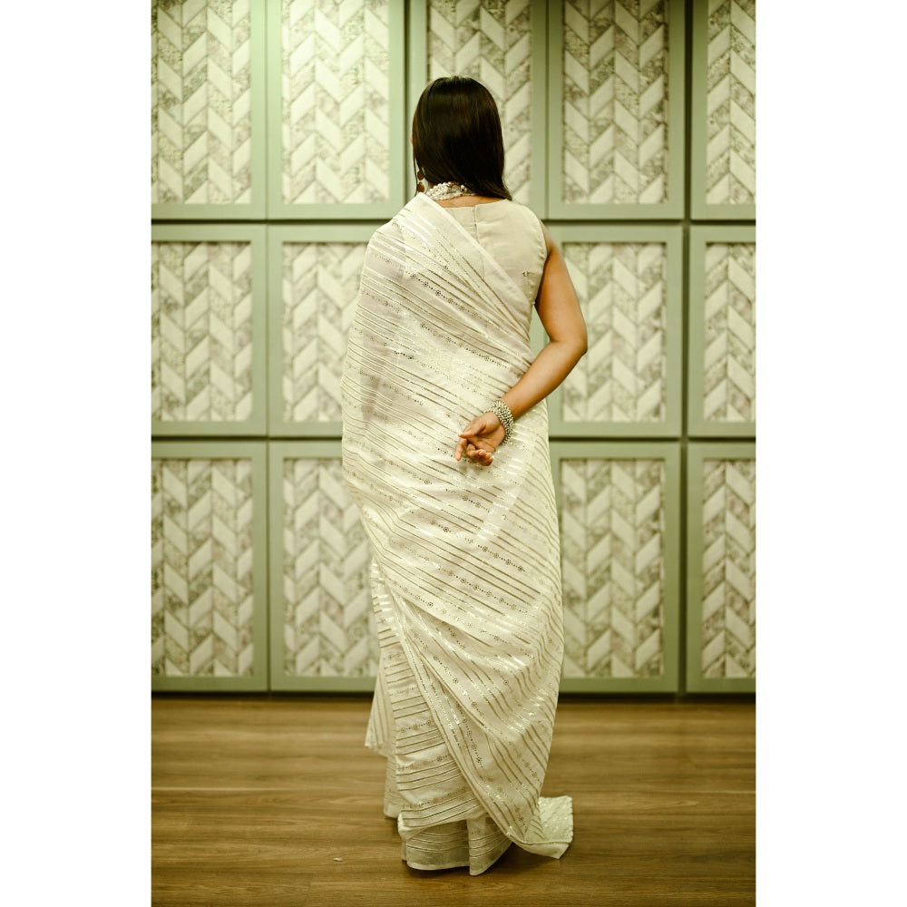 SARI KI ALMARI Off-White Cotton Sequined Saree with Unstitched Blouse