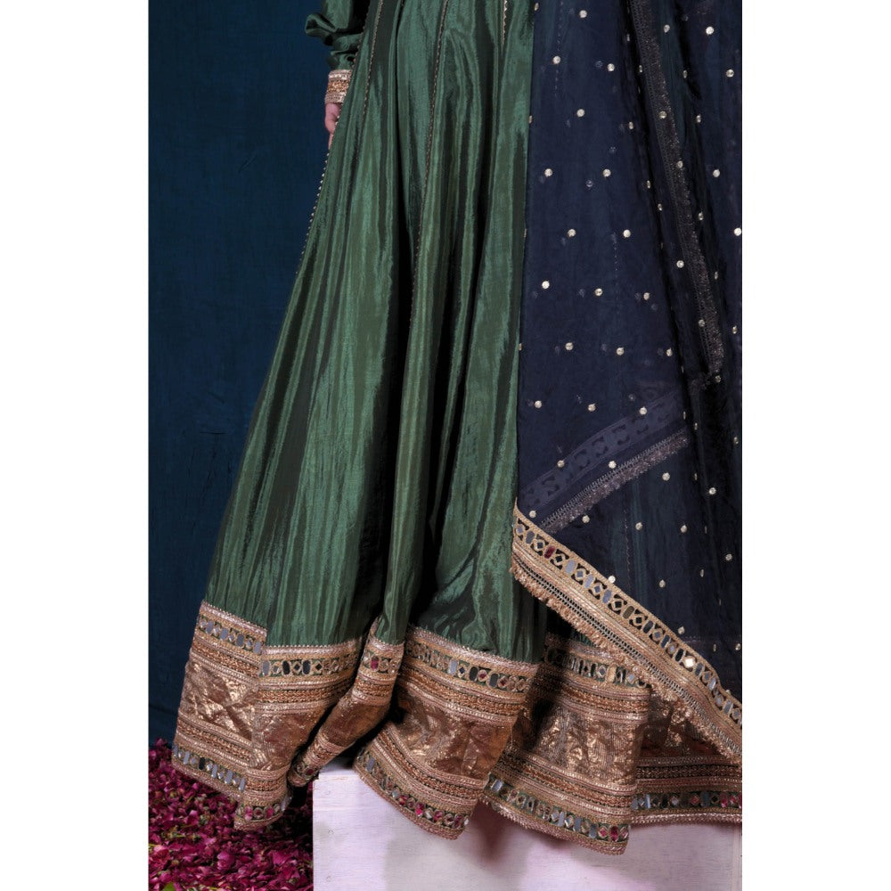 SAUBHAGYA Silk Front-Open Embellished Anarkali with Pant and Dupatta (Set of 3)