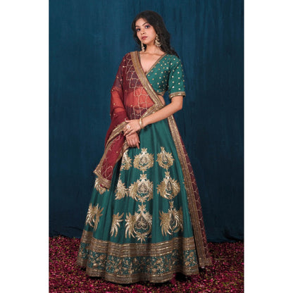 SAUBHAGYA Multicolor Silk Embellished Blouse with Lehenga and Dupatta (Set of 3)