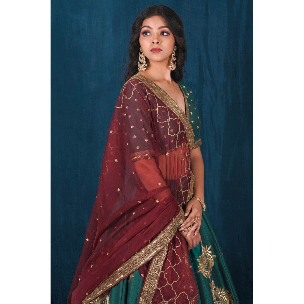 SAUBHAGYA Multicolor Silk Embellished Blouse with Lehenga and Dupatta (Set of 3)