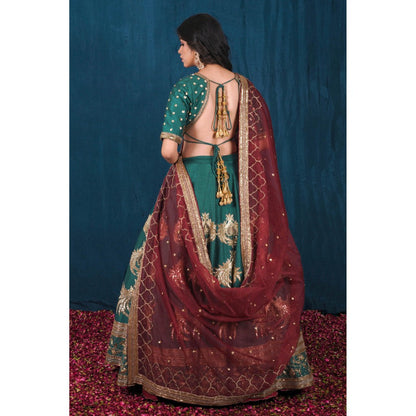 SAUBHAGYA Multicolor Silk Embellished Blouse with Lehenga and Dupatta (Set of 3)