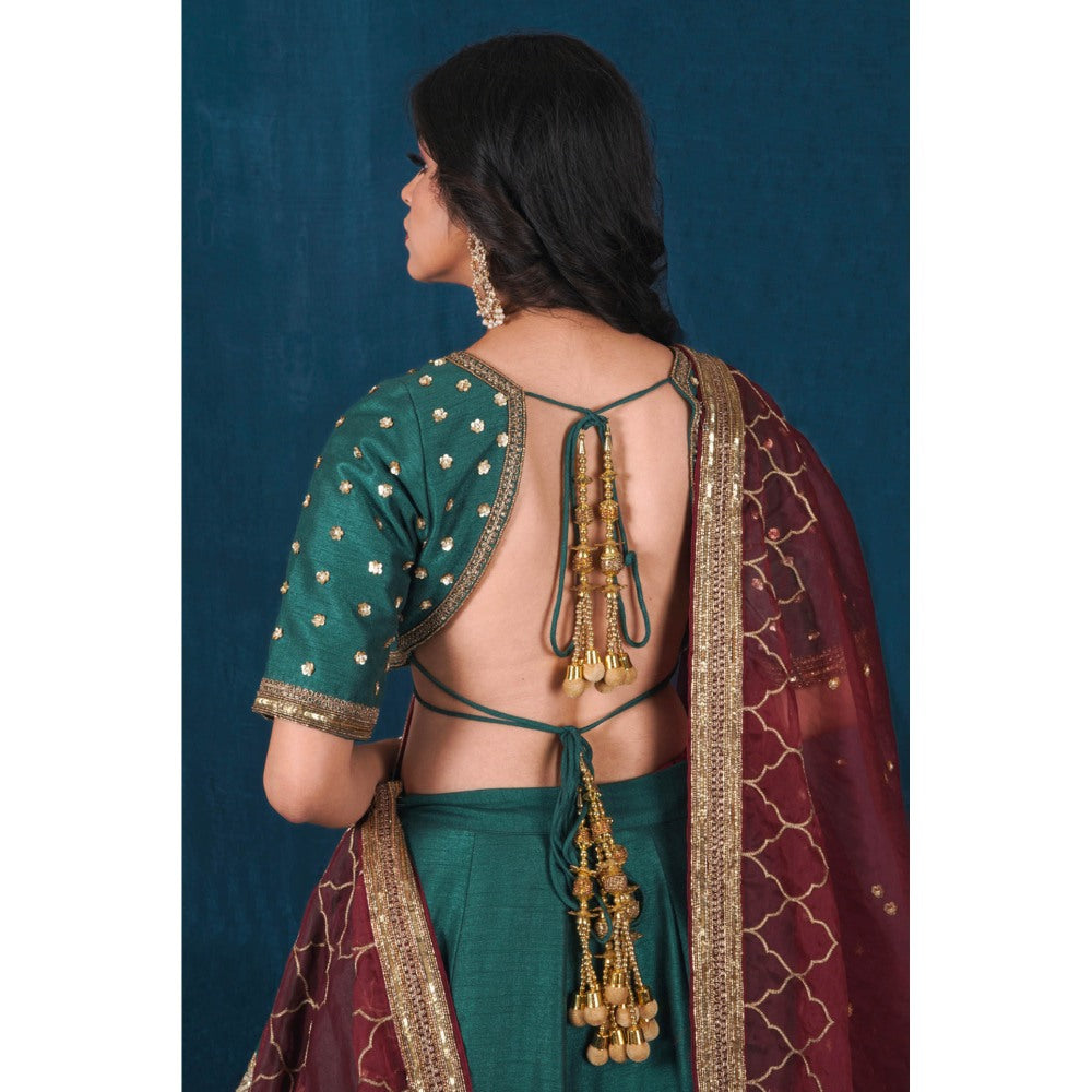 SAUBHAGYA Multicolor Silk Embellished Blouse with Lehenga and Dupatta (Set of 3)