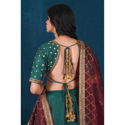 SAUBHAGYA Multicolor Silk Embellished Blouse with Lehenga and Dupatta (Set of 3)