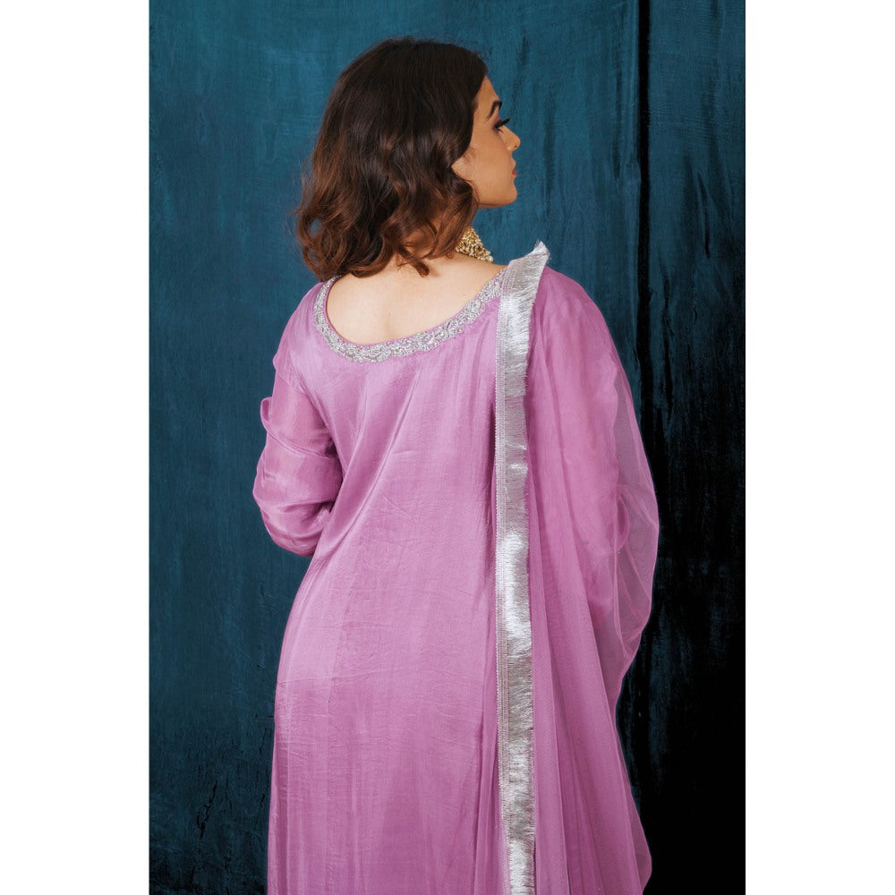 SAUBHAGYA Lavender Upada Silk Kurta with Pant and Dupatta (Set of 3)