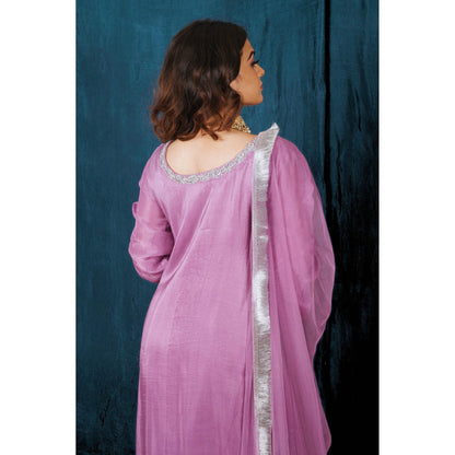 SAUBHAGYA Lavender Upada Silk Kurta with Pant and Dupatta (Set of 3)