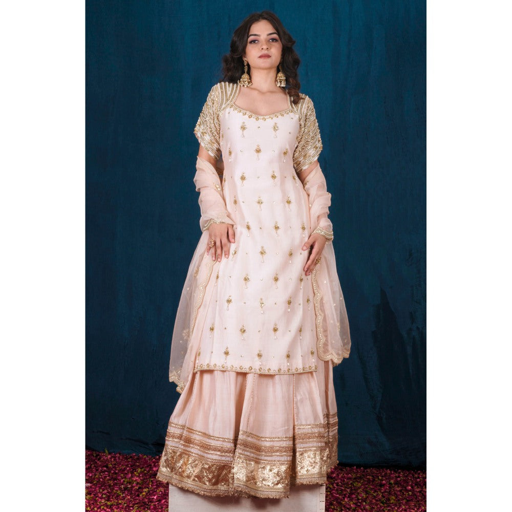 SAUBHAGYA Blush Embellished Kurta with Lehenga and Dupatta (Set of 3)