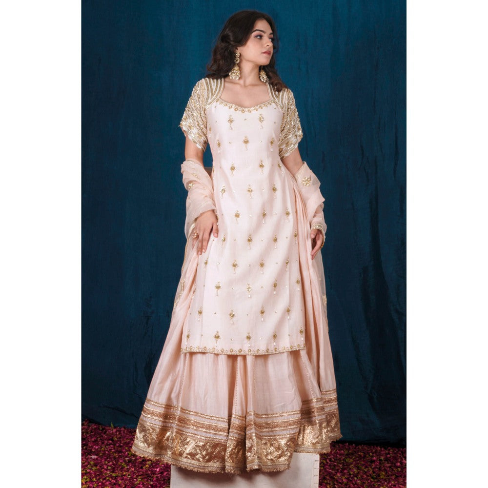 SAUBHAGYA Blush Embellished Kurta with Lehenga and Dupatta (Set of 3)