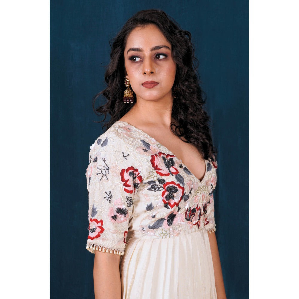 SAUBHAGYA Off-White Indo Western Embordered Peplum Kurta and Sharara (Set of 2)