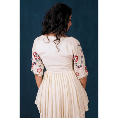 SAUBHAGYA Off-White Indo Western Embordered Peplum Kurta and Sharara (Set of 2)