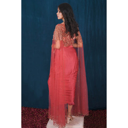 SAUBHAGYA Pink Embellished Drape Skirt and Blouse (Set of 2)