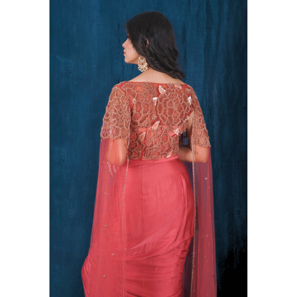 SAUBHAGYA Pink Embellished Drape Skirt and Blouse (Set of 2)