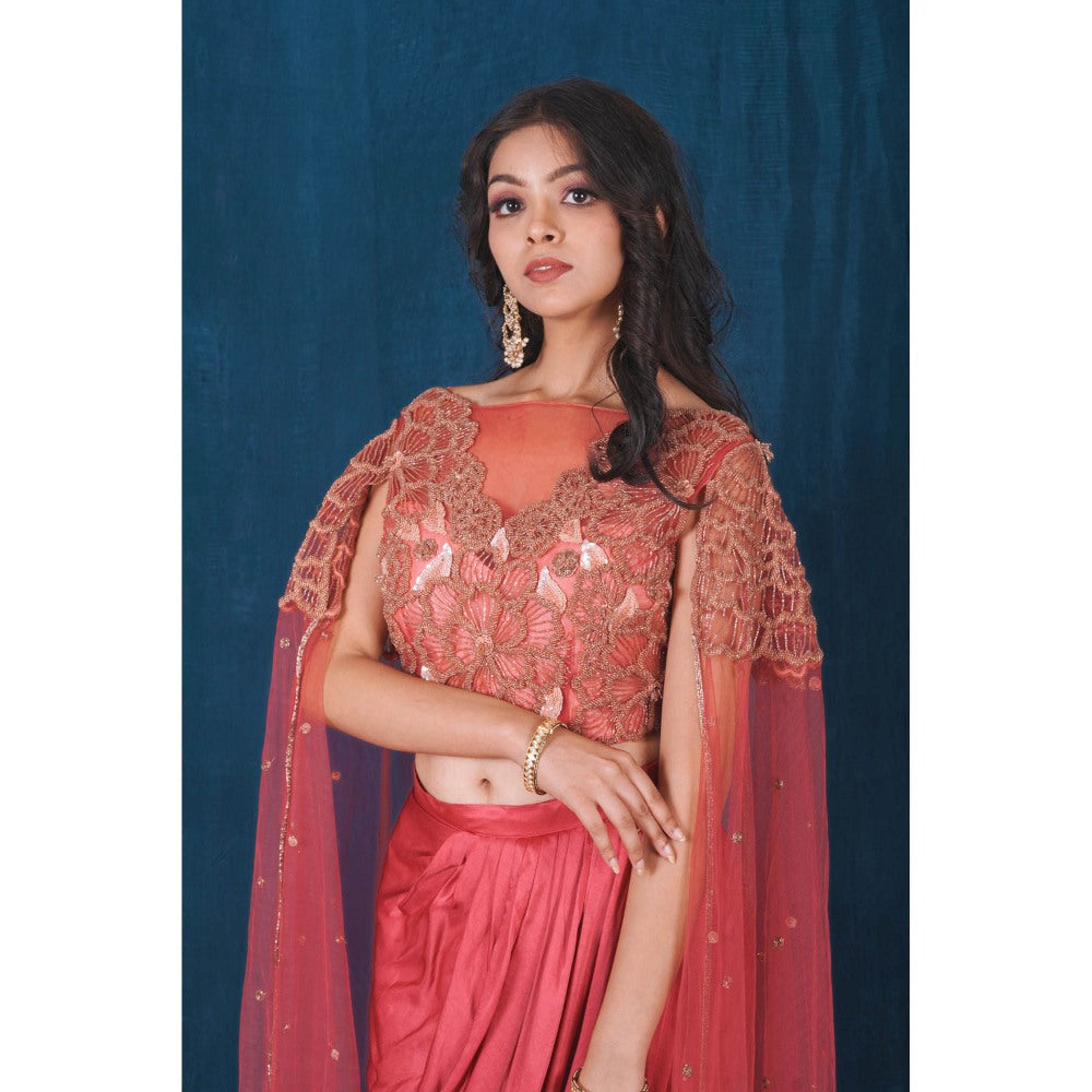 SAUBHAGYA Pink Embellished Drape Skirt and Blouse (Set of 2)