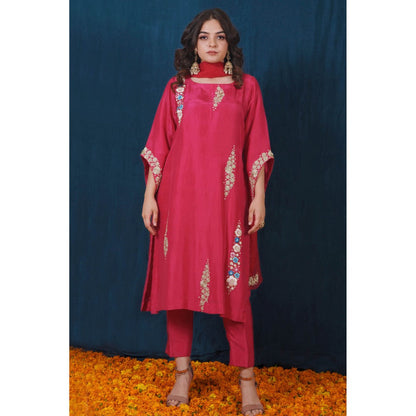 SAUBHAGYA Pink Upada Silk Kurta with Pant and Dupatta (Set of 3)