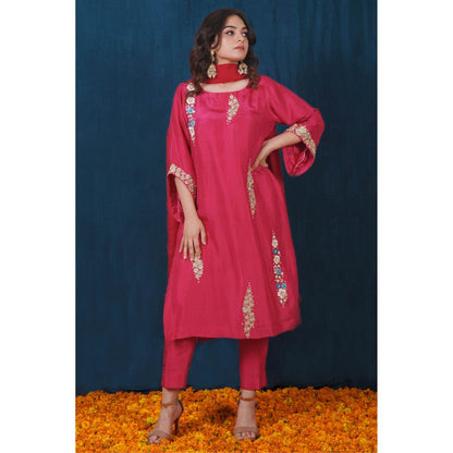SAUBHAGYA Pink Upada Silk Kurta with Pant and Dupatta (Set of 3)
