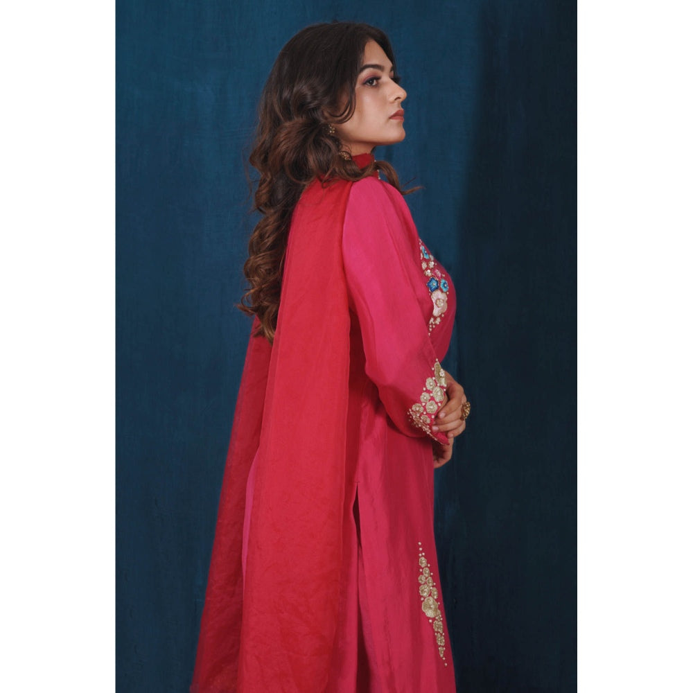 SAUBHAGYA Pink Upada Silk Kurta with Pant and Dupatta (Set of 3)
