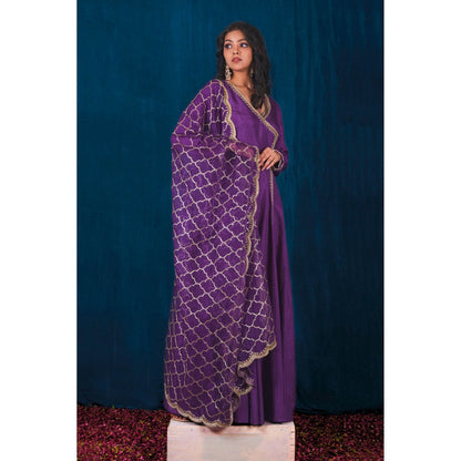 SAUBHAGYA Purple Upada Silk Angarkha and Dupatta (Set of 2)